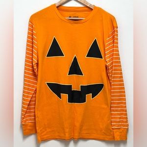 Men's Halloween PJ Set Orange Pumpkin Jack-O-Lantern White Stripes Size M NWOT